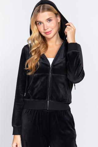 Long Sleeve Velour Hoodie Zip Up Jacket Long Sleeve Velour Hoodie Zip Up Jacket
