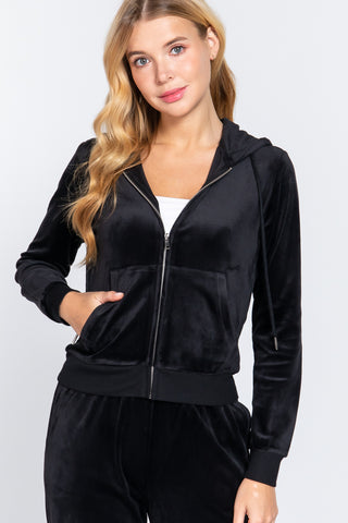 Long Sleeve Velour Hoodie Zip Up Jacket Long Sleeve Velour Hoodie Zip Up Jacket