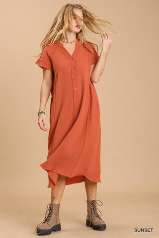 Split neck button down midi dress with no lining Split neck button down midi dress with no lining
