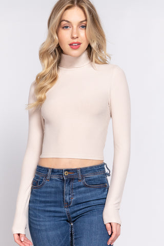 Long Slv Turtle Neck Rib Crop Knit Top Long Slv Turtle Neck Rib Crop Knit Top