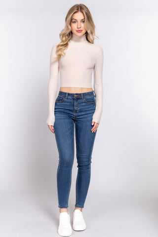 Long Slv Turtle Neck Rib Crop Knit Top Long Slv Turtle Neck Rib Crop Knit Top