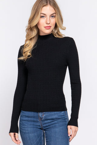Long Slv Mock Neck Rib Sweater Long Slv Mock Neck Rib Sweater