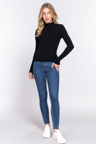 Long Slv Mock Neck Rib Sweater Long Slv Mock Neck Rib Sweater