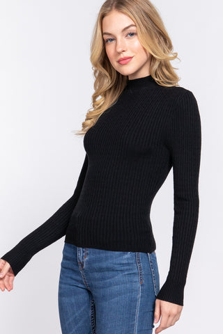 Long Slv Mock Neck Rib Sweater Long Slv Mock Neck Rib Sweater