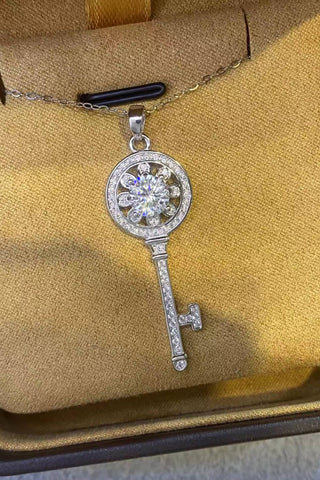 1 Carat Moissanite Platinum-Plated Key Pendant Necklace 1 Carat Moissanite Platinum-Plated Key Pendant Necklace