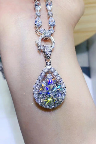 10 Carat Moissanite Teardrop Pendant Platinum-Plated Necklace 10 Carat Moissanite Teardrop Pendant Platinum-Plated Necklace