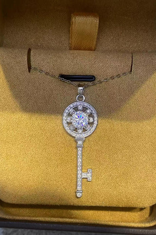 1 Carat Moissanite Platinum-Plated Key Pendant Necklace 1 Carat Moissanite Platinum-Plated Key Pendant Necklace