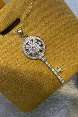 1 Carat Moissanite Platinum-Plated Key Pendant Necklace 1 Carat Moissanite Platinum-Plated Key Pendant Necklace