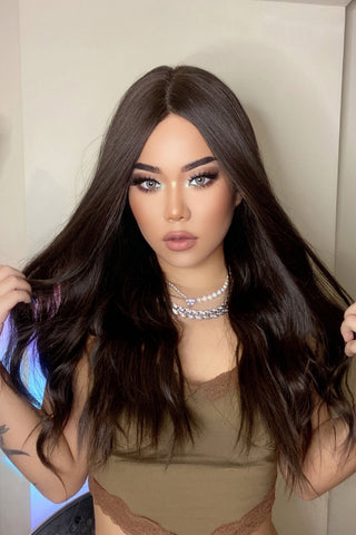 13*2" Lace Front Wigs Synthetic Long Wave 26" Heat Safe 150% Density in Brown 13*2" Lace Front Wigs Synthetic Long Wave 26" Heat Safe 150% Density in Brown