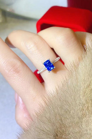 1 Carat Moissanite 925 Sterling Silver Rectangle Ring in Blue 1 Carat Moissanite 925 Sterling Silver Rectangle Ring in Blue