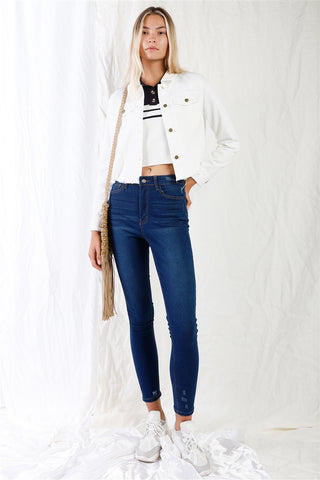 Dark Blue High-waisted With Rips Skinny Denim Jeans Dark Blue High-waisted With Rips Skinny Denim Jeans