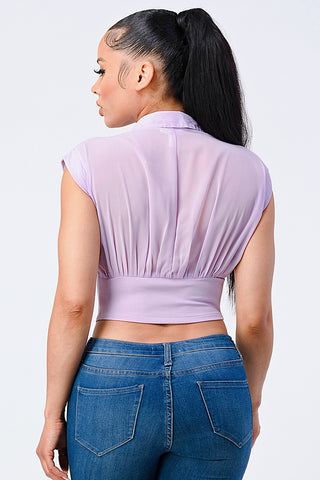 Luxe Collared V-neck Contrast Blouse Top Luxe Collared V-neck Contrast Blouse Top