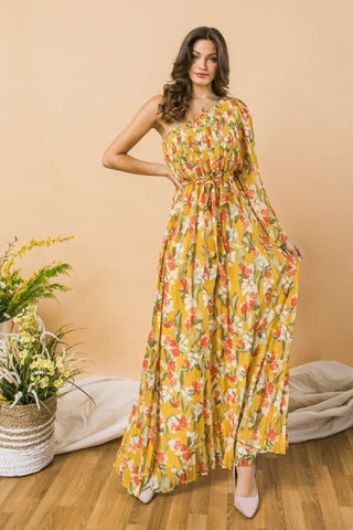 A Printed Woven One Shoulder Maxi Dress A Printed Woven One Shoulder Maxi Dress