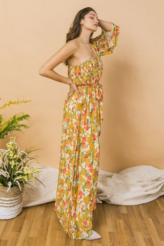 A Printed Woven One Shoulder Maxi Dress A Printed Woven One Shoulder Maxi Dress