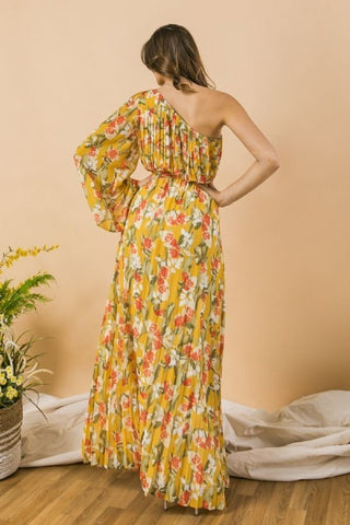 A Printed Woven One Shoulder Maxi Dress A Printed Woven One Shoulder Maxi Dress
