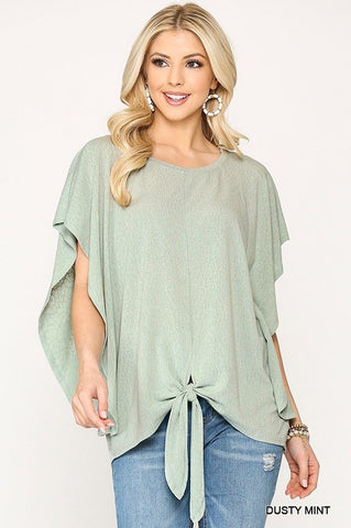 Leopard Jacquard Knit Jersey Top With Front Tie, Ruffled Sleeve Leopard Jacquard Knit Jersey Top With Front Tie, Ruffled Sleeve
