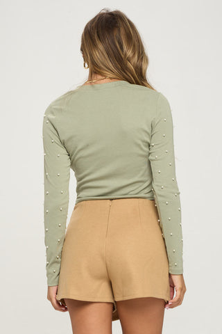 Faux Pearl Crop Top And Cardigan Set Faux Pearl Crop Top And Cardigan Set