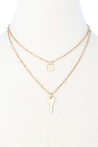 2 Layered Metal Lock And Key Pendant Necklace 2 Layered Metal Lock And Key Pendant Necklace