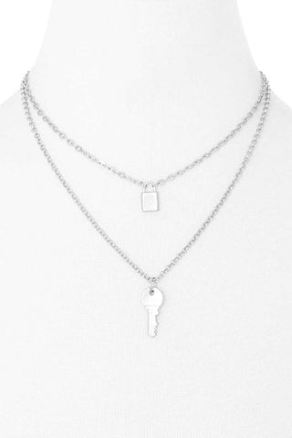 2 Layered Metal Lock And Key Pendant Necklace 2 Layered Metal Lock And Key Pendant Necklace