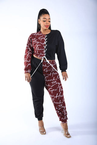 Color Blocked Lace Up Front Jogger Set Color Blocked Lace Up Front Jogger Set