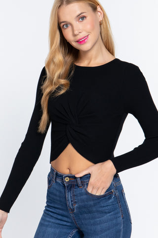 Crew Neck Knotted Crop Sweater Crew Neck Knotted Crop Sweater