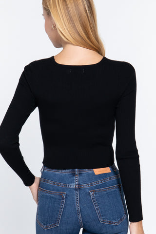 Crew Neck Knotted Crop Sweater Crew Neck Knotted Crop Sweater