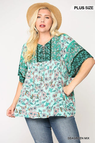 Floral Print Lace Up Flutter Sleeve Top Floral Print Lace Up Flutter Sleeve Top