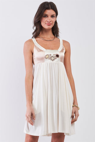 Dear Juliet White & Champagne Gold Sleeveless Embroidered Satin Detail Mini Dress Dear Juliet White & Champagne Gold Sleeveless Embroidered Satin Detail Mini Dress