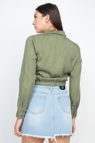 Elasticized Waist Flap Pockets Top Elasticized Waist Flap Pockets Top