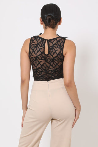 Crotchet Bodysuit W/front Ruffles And Small Mesh Details Crotchet Bodysuit W/front Ruffles And Small Mesh Details