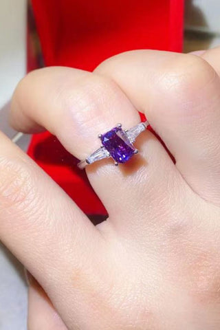 1 Carat Moissanite Platinum-Plated Rectangle Ring in Purple 1 Carat Moissanite Platinum-Plated Rectangle Ring in Purple