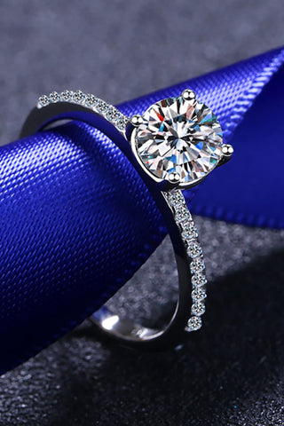 1 Carat Moissanite Rhodium-Plated Side Stone Ring 1 Carat Moissanite Rhodium-Plated Side Stone Ring
