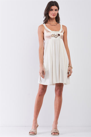 Dear Juliet White & Champagne Gold Sleeveless Embroidered Satin Detail Mini Dress Dear Juliet White & Champagne Gold Sleeveless Embroidered Satin Detail Mini Dress