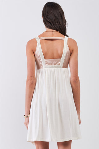 Dear Juliet White & Champagne Gold Sleeveless Embroidered Satin Detail Mini Dress Dear Juliet White & Champagne Gold Sleeveless Embroidered Satin Detail Mini Dress