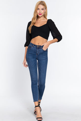 3/4 Slv Crop Woven Top 3/4 Slv Crop Woven Top