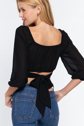 3/4 Slv Crop Woven Top 3/4 Slv Crop Woven Top