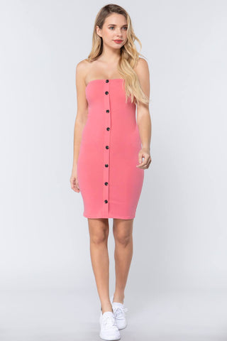 Button Down Tube Mini Dress Button Down Tube Mini Dress