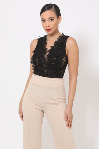 Crotchet Bodysuit W/front Ruffles And Small Mesh Details Crotchet Bodysuit W/front Ruffles And Small Mesh Details