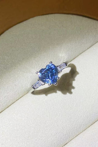 1 Carat Moissanite Heart-Shaped Platinum-Plated Ring in Blue 1 Carat Moissanite Heart-Shaped Platinum-Plated Ring in Blue