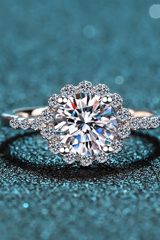 1 Carat Moissanite Rhodium-Plated Halo Ring 1 Carat Moissanite Rhodium-Plated Halo Ring