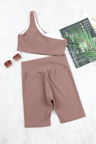 One-shoulder Sports Bra and Biker Shorts Set One-shoulder Sports Bra and Biker Shorts Set