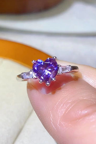 1 Carat Moissanite Heart-Shaped Platinum-Plated Ring in Purple 1 Carat Moissanite Heart-Shaped Platinum-Plated Ring in Purple