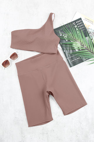 One-shoulder Sports Bra and Biker Shorts Set One-shoulder Sports Bra and Biker Shorts Set