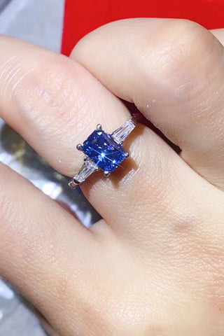 1 Carat Moissanite Platinum-Plated Rectangle Ring in Blue 1 Carat Moissanite Platinum-Plated Rectangle Ring in Blue