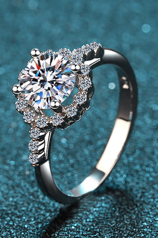 1 Carat Moissanite Rhodium-Plated Halo Ring 1 Carat Moissanite Rhodium-Plated Halo Ring