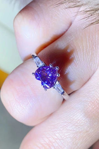 1 Carat Moissanite Heart-Shaped Platinum-Plated Ring in Purple 1 Carat Moissanite Heart-Shaped Platinum-Plated Ring in Purple