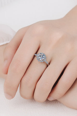 1 Carat Moissanite Rhodium-Plated Halo Ring 1 Carat Moissanite Rhodium-Plated Halo Ring