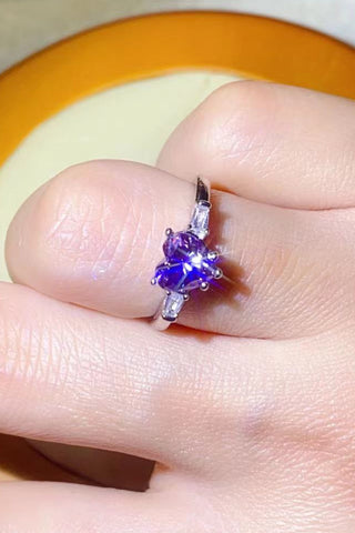 1 Carat Moissanite Heart-Shaped Platinum-Plated Ring in Purple 1 Carat Moissanite Heart-Shaped Platinum-Plated Ring in Purple