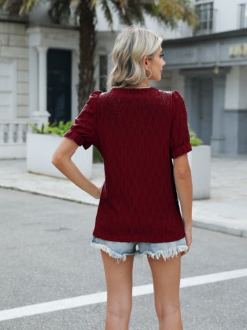 Textured Notched Short Sleeve Blouse