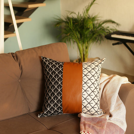 Bohemian Vegan Faux Leather Throw Pillow
